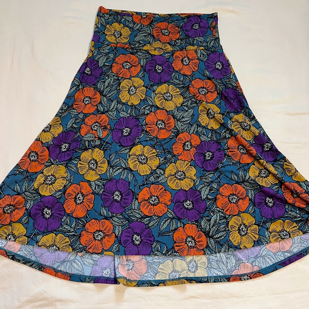 LuLaRoe Purple, Orange, and Green Floral Print Skirt Size Small